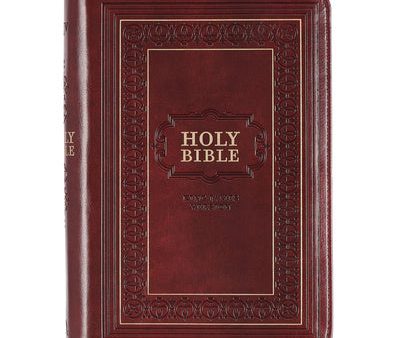 KJV Holy Bible, Compact Large Print Faux Leather Red Letter Edition - Ribbon Marker, King James Version, Burgundy, Zipper Closure Fashion